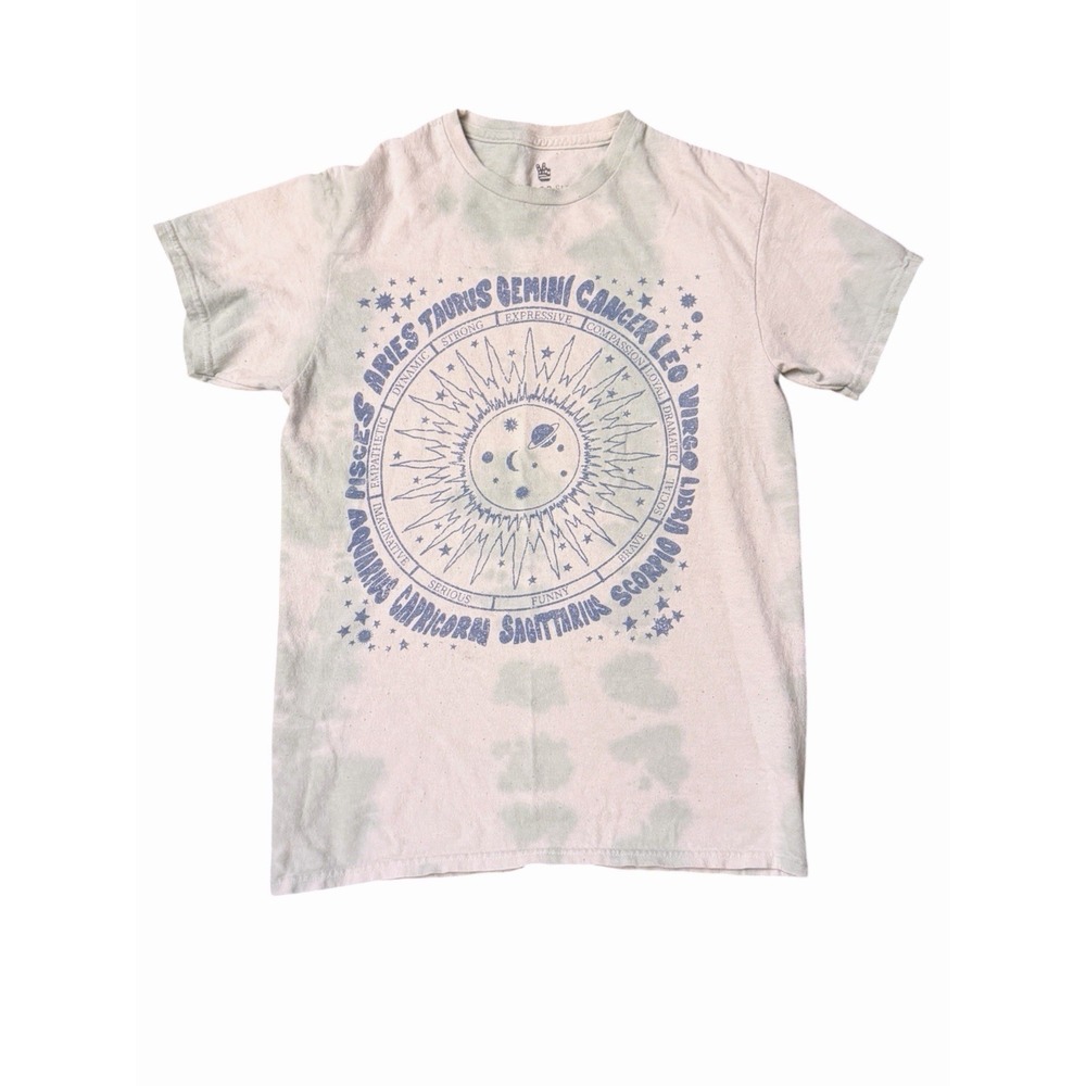 Junk Food LA Horoscope Tie Dye T-shirt Tee Size XS White Blue Graphic Aged